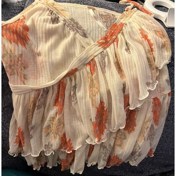 Free‎ People Asymmetrical Spaghetti Strap Top Cream + Floral Women Sz Med - Picture 5 of 8